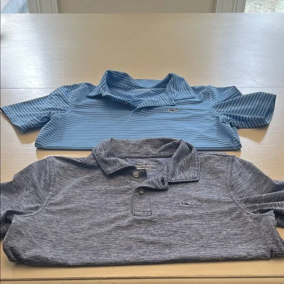 Set of 2 Vineyard Vines Performance Kids' Blue Polo Shirts - Picture 1 of 7